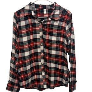 Arizona Body Red White Navy Plaid Sleepwear Button Down Shirt XS New